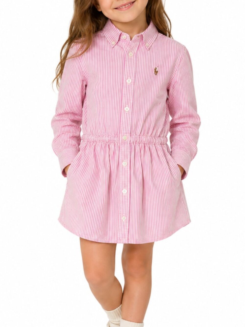 Ralph Lauren Kids Girls Pink Striped Cotton Shirt Dress Size 10